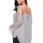 Womens Cold Shoulder Long Sleeve Loose Tops Overlap V Neck Long Sleeve Top