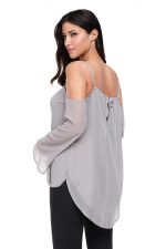Womens Cold Shoulder Long Sleeve Loose Tops Overlap V Neck Long Sleeve Top