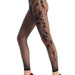 Black Fishnet Floral Opaque Footless Tights Pantyhose