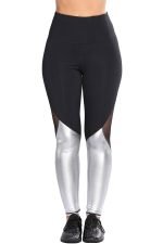 Silver Metallic Bottom Detail Active Stretch Leggings - Image 3
