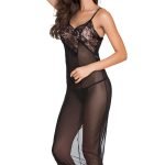 Black Lace Decorate Mesh Gown