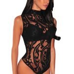 Black High Neck Mesh Lace Bodysuit