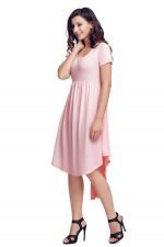 Pink Short Sleeve High Low Pleated Casual Swing Dress - Image 6
