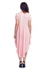 Pink Short Sleeve High Low Pleated Casual Swing Dress - Image 5