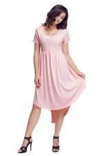 Pink Short Sleeve High Low Pleated Casual Swing Dress - Image 4