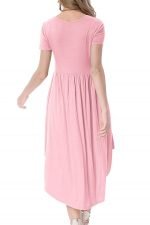 Pink Short Sleeve High Low Pleated Casual Swing Dress - Image 3