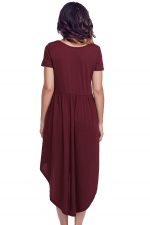 Rufous Short Sleeve High Low Pleated Casual Swing Dress - Image 6