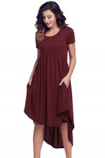 Rufous Short Sleeve High Low Pleated Casual Swing Dress - Image 5