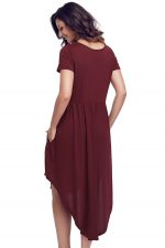 Rufous Short Sleeve High Low Pleated Casual Swing Dress - Image 4
