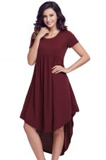 Rufous Short Sleeve High Low Pleated Casual Swing Dress - Image 3