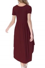Rufous Short Sleeve High Low Pleated Casual Swing Dress - Image 2
