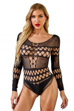 Black Long Sleeve Hollow-out Bust Teddy Lingerie - Image 3