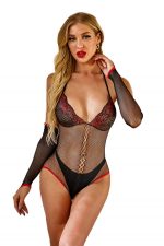Black Lace Fishnet Mix Teddy - Image 5