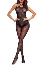 Black Sleeveless Crotch Scale Detail Body Stocking - Image 7