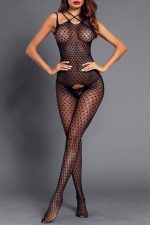 Black Sleeveless Crotch Scale Detail Body Stocking - Image 6