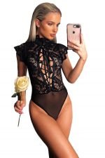 Black Lace Versatile Laceup Teddy Lingerie - Image 8