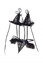 Black Ruffled Lace-up Strappy Lace Teddy Lingerie - Image 14