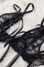 Black Ruffled Lace-up Strappy Lace Teddy Lingerie - Image 20