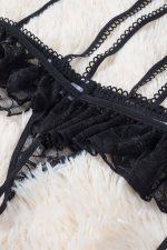 Black Ruffled Lace-up Strappy Lace Teddy Lingerie - Image 17