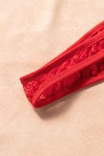 Red Lace V Neck Long Sleeve Sheer Open Front Negligee - Image 7