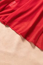 Red Lace V Neck Long Sleeve Sheer Open Front Negligee - Image 4