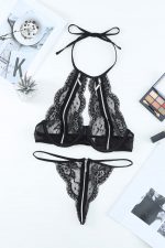 Black Zip-up Lace Bra and Panty Set - Image 20