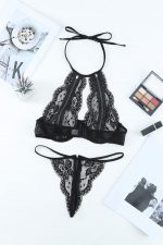 Black Zip-up Lace Bra and Panty Set - Image 19