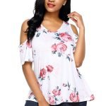 Pink Floral Print White Background Womens Top
