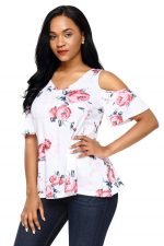 Pink Floral Print White Background Womens Top - Image 4