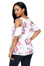 Pink Floral Print White Background Womens Top - Image 2