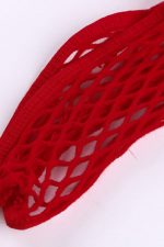 Red High Cut Deep-V Lace & Net Thong Back Teddy Lingerie - Image 10