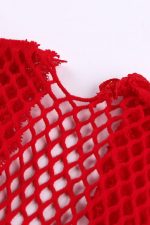 Red High Cut Deep-V Lace & Net Thong Back Teddy Lingerie - Image 8