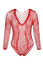 Red High Cut Deep-V Lace & Net Thong Back Teddy Lingerie - Image 6