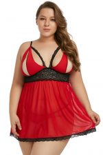 Red Plus Size Peek-a-boo Valentine Babydoll