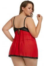 Red Plus Size Peek-a-boo Valentine Babydoll - Image 2