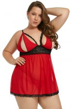 Red Plus Size Peek-a-boo Valentine Babydoll - Image 3