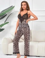 Leopard Lace Suspender Pajama Set