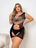 Black Classic Plus Size Faux-Net Sexy Hollow Out Mesh Body Stockings