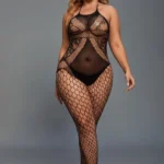 Black Plus Size Hollow-Out Body Stockings Large Net Tight Fit Jumpsuits