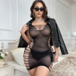 Black Plus Size Lingerie, Tempting Suspender & Stockings Body Stocking, High Elasticity