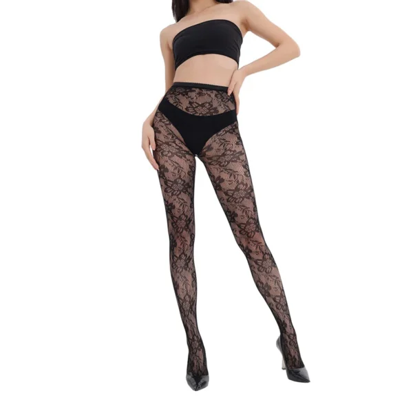 Black Women High Waist Patterned Goth Fishnet Stockings For Halloween