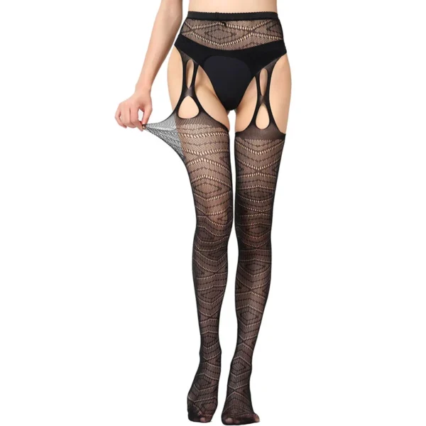 Black Women Breathable Fishnet Tights Hollow Pantyhose Suspenders