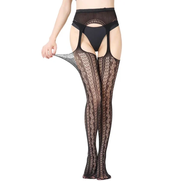 Black Womens Hollow Out Lace Suspender Tights Stockings
