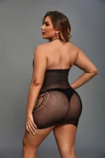 Black Women's Plus Size Transparent Crotchless Fishnet Bodystockings - Image 4