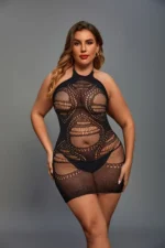 Black Women's Plus Size Transparent Crotchless Fishnet Bodystockings