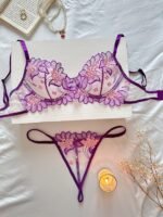 Luxury  Floral Embroidered Lingerie Set – Sheer Bra & Panty for Women - Image 2