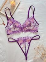 Luxury  Floral Embroidered Lingerie Set – Sheer Bra & Panty for Women