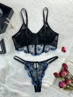 Floral Embroidery Lingerie Set – Sheer Boho Erotic Bra & Panty for Women - Image 3