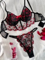 Floral Embroidery Lingerie Set – Sheer Boho Erotic Bra & Panty for Women
