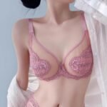 Women's Ultra Thin Bra Set with Big Breasts and Small Push Up Thong Red
